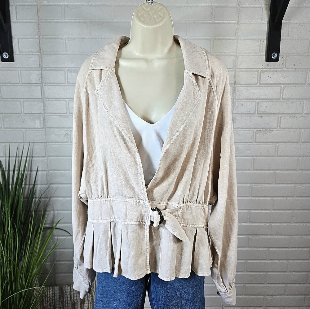 Free People Cream Joani Oversized Jacket with Belted Waist Size Small
